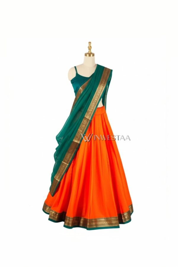 iwl00411 green & orange dhawani set
