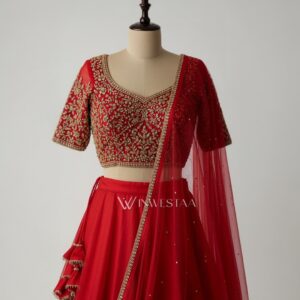 iwl00405 red embroidered lehenga choli