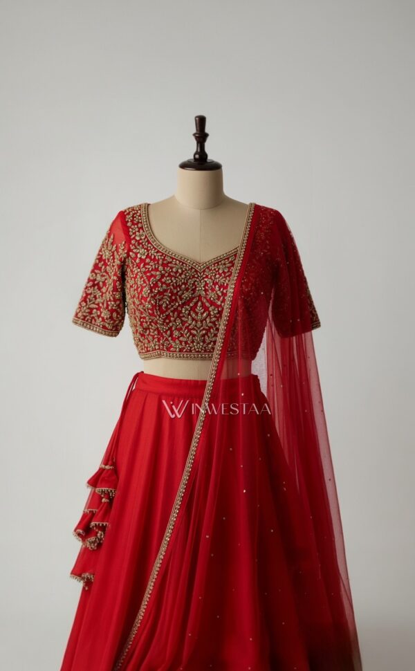 iwl00405 red embroidered lehenga choli