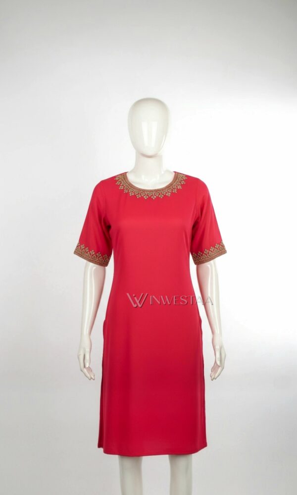 iwk00311 red embroidered georgette kurti