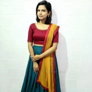 iwl00426 teal and maroon dhawani set