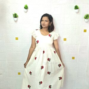 iwf00118 floral designed white cotton frock